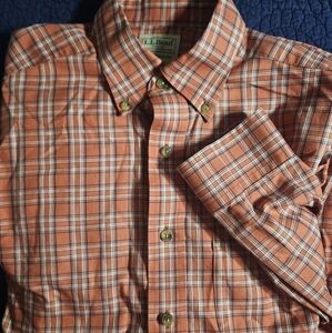 L.L. Bean Orange Plaid Casual Button Down Shirt